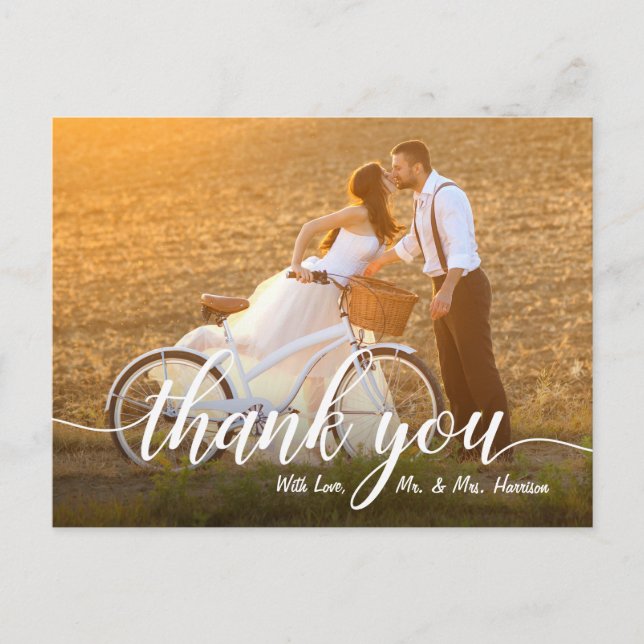 Romantic Wedding Photo Thank You Postcard (Front)