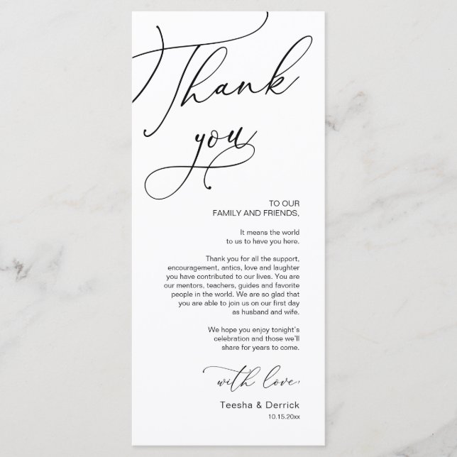 Romantic Wedding Place Setting Thank You Card (Front)