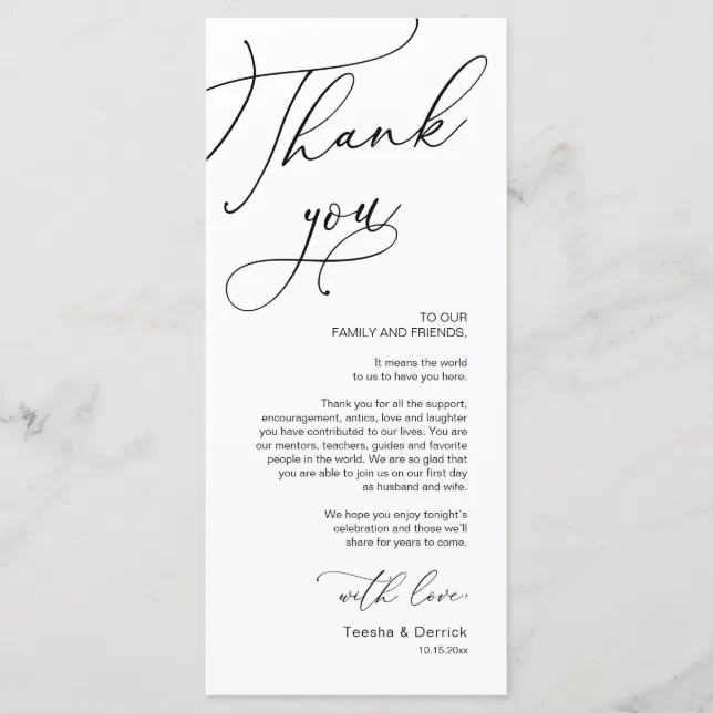 Romantic Wedding Place Setting Thank You Card | Zazzle