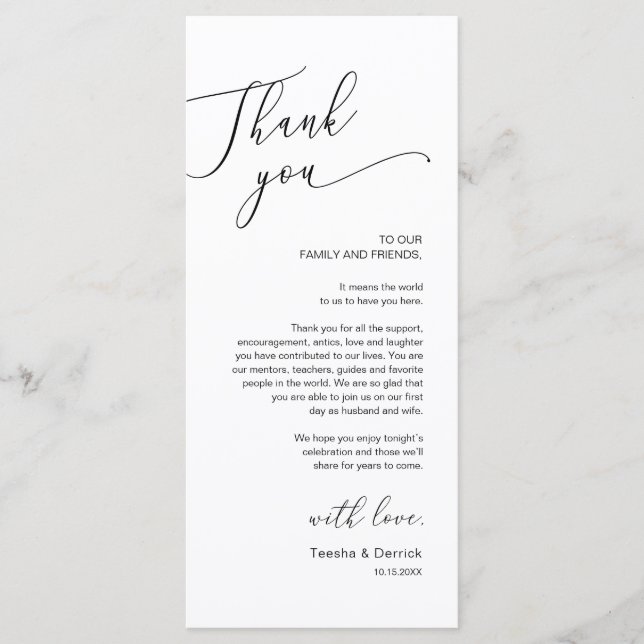 Romantic Wedding Place Setting Thank You Card (Front)