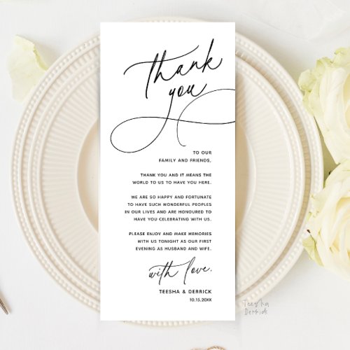 Romantic Wedding Place Setting Thank You Card