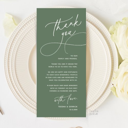 Romantic Wedding Place Setting Thank You Card