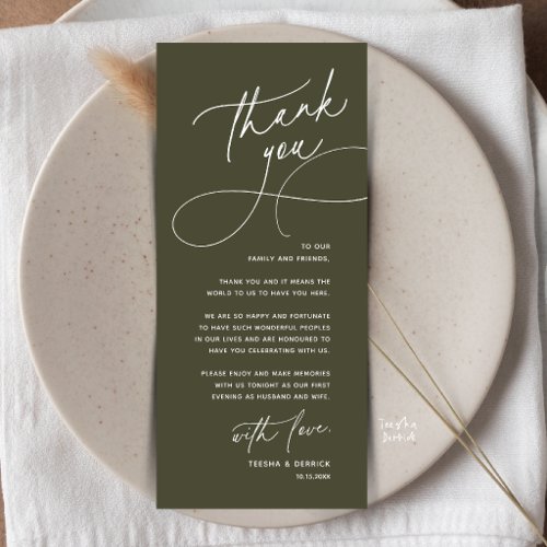 Romantic Wedding Place Setting Thank You Card