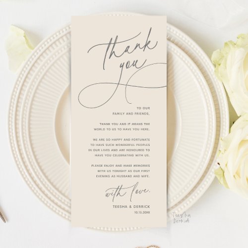 Romantic Wedding Place Setting Thank You Card