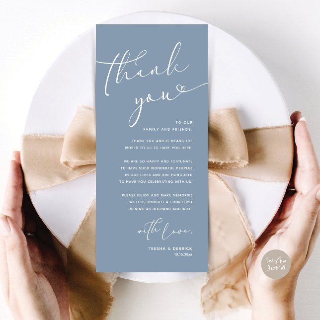 Romantic Wedding Place Setting Thank You Card (Romantic Wedding Dinner Lunch Brunch Party Place Setting Thank You Card Dusty Blue)