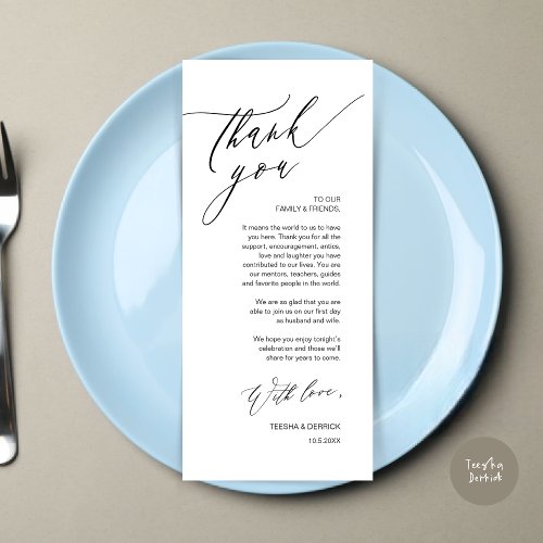 Romantic Wedding Place Setting Thank You Card