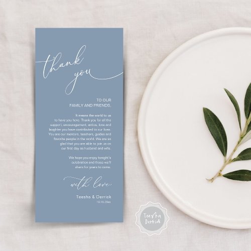 Romantic Wedding Place Setting Thank You Card