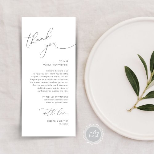 Romantic Wedding Place Setting Thank You Card