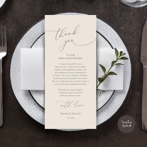 Romantic Wedding Place Setting Thank You Card