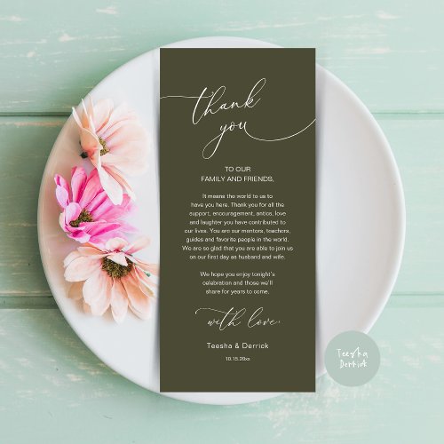 Romantic Wedding Place Setting Thank You Card