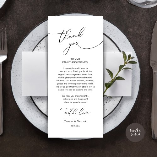 Romantic Wedding Place Setting Thank You Card