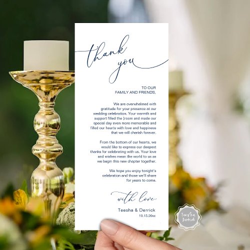 Romantic Wedding Place Setting Thank You Card