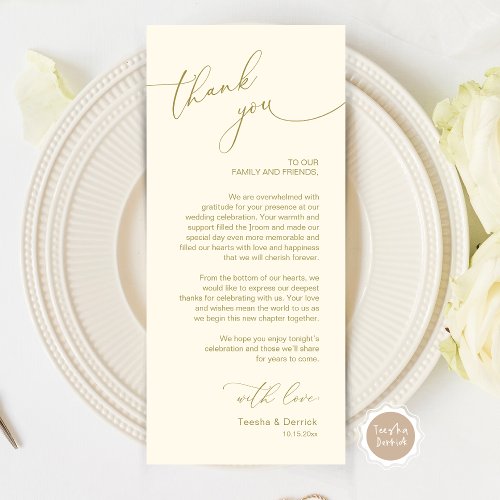 Romantic Wedding Place Setting Thank You Card