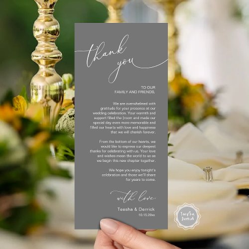 Romantic Wedding Place Setting Thank You Card