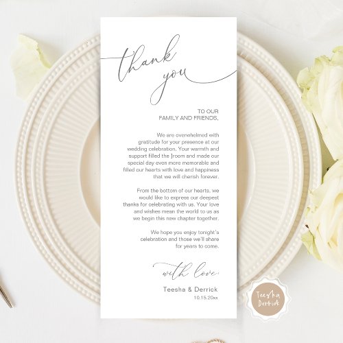 Romantic Wedding Place Setting Thank You Card