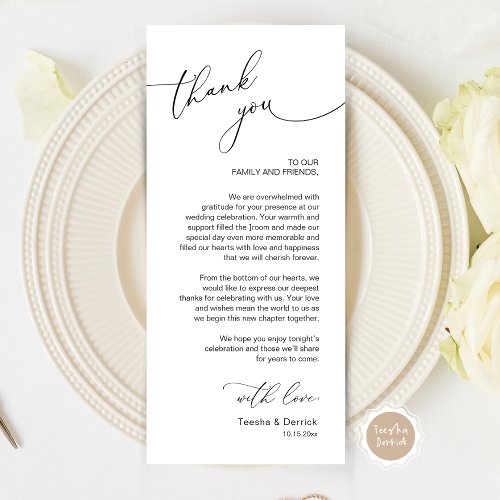 Romantic Wedding Place Setting Thank You Card