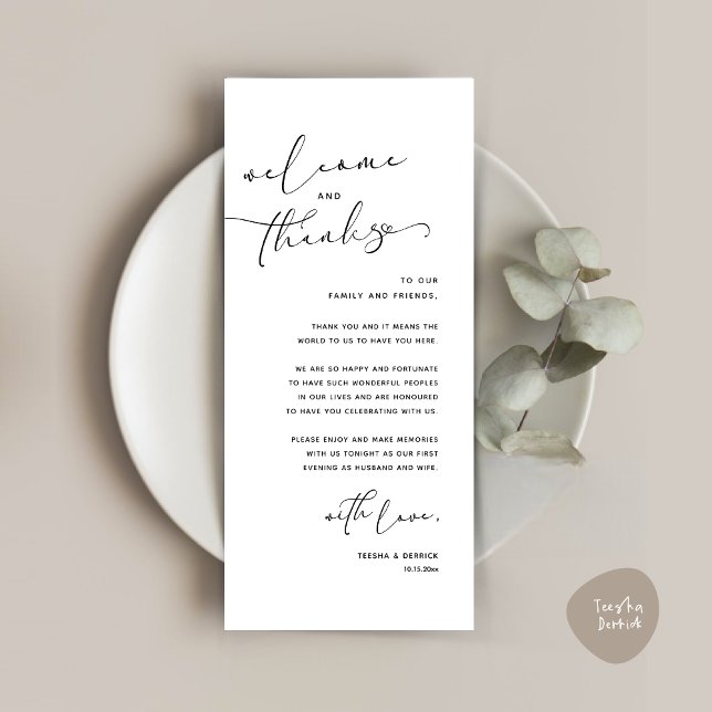 Romantic Wedding Place Setting Thank You Card (Romantic Wedding Dinner Place Setting Thank You Card, in White and Black)