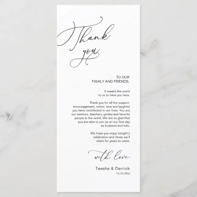 Romantic Wedding Place Setting Thank You Card | Zazzle