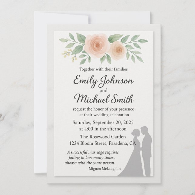 Romantic Wedding Quote with Couple and Flowers – E Invitation (Front)