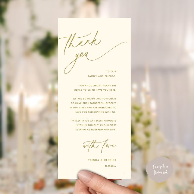 Romantic Wedding Reception Dinner Thank You Card (Romantic Wedding Reception Dinner Thank You Card in Yellow Gold)