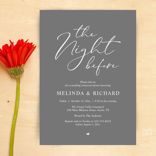 Romantic Wedding Rehearsal Dinner The Night Before Invitation (Modern Romantic Wedding Rehearsal Dinner The Night Before Forever Invites Card in Dark Grey)