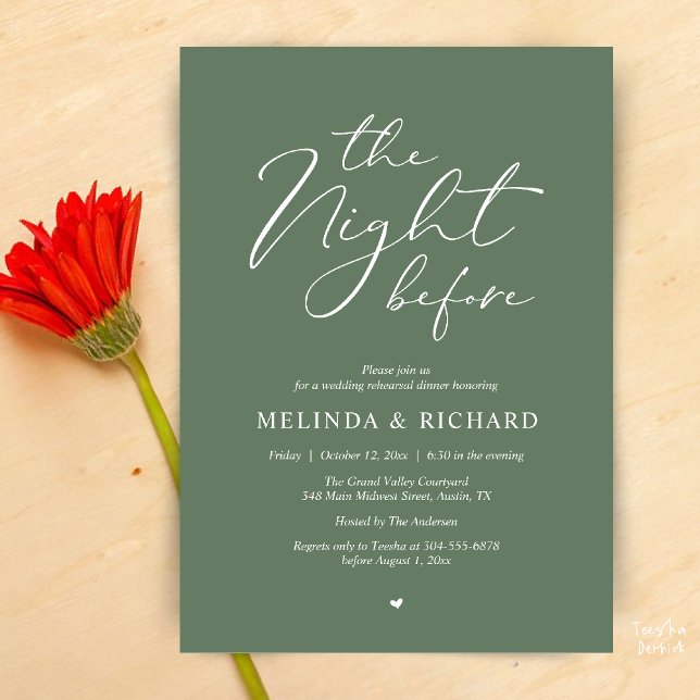 Romantic Wedding Rehearsal Dinner The Night Before Invitation (Modern Romantic Wedding Rehearsal Dinner The Night Before Forever Invites Card in Sage Green)