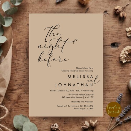Romantic Wedding Rehearsal Dinner The Night Before Invitation