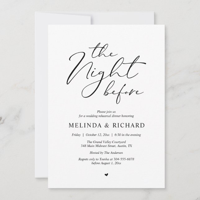 Romantic Wedding Rehearsal Dinner The Night Before Invitation (Front)