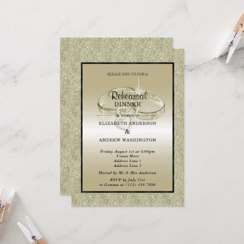 Romantic Wedding Rings Gold Glitter  Invitation