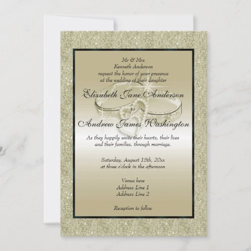 Romantic Wedding Rings Gold Glitter Wedding Invitation