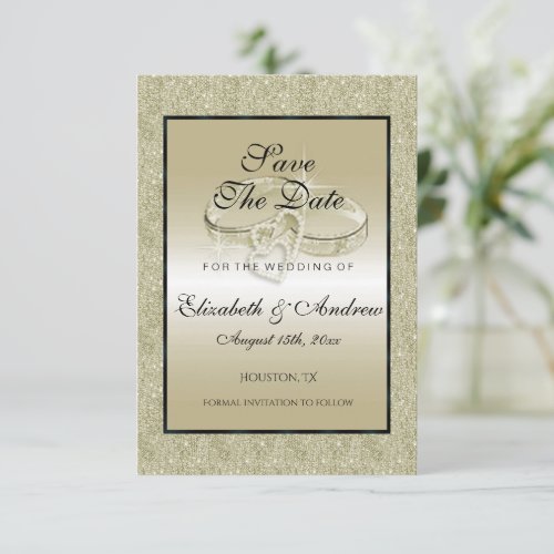 Romantic Wedding Rings Gold Glitter Wedding Save The Date