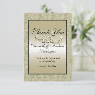 Romantic Wedding Rings, Gold Glitter Wedding Thank You Card