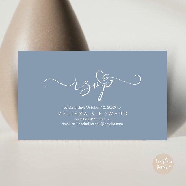 Romantic Wedding RSVP Dinner Invitation Card (Romantic Wedding RSVP Dinner Invitation Card, Modern Online Phone Email Website Reminder Dusty Blue)
