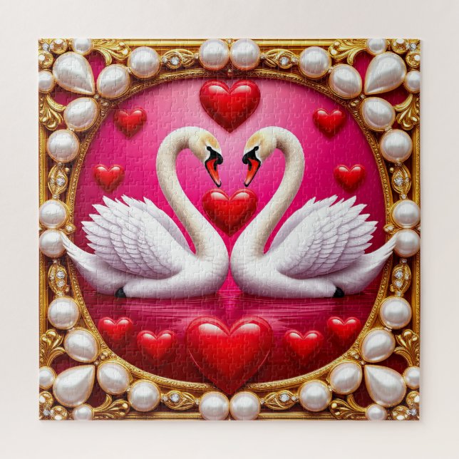 Romantic Wedding Swans Framed by Ornat Jigsaw Puzzle (Vertical)