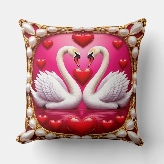 Romantic Wedding Swans Framed by Ornat Throw Pillow (Front)
