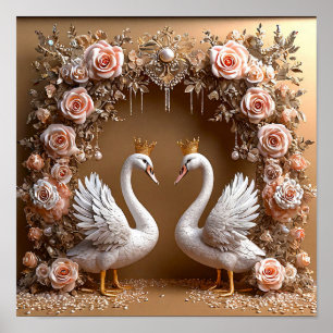 Romantic Wedding Swans Love Harmony Sky Art 🦢💖☁️ Poster
