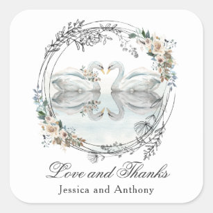 Romantic Wedding Swans Thank You Square Sticker