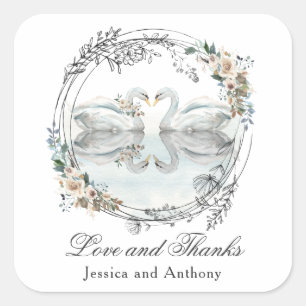 Romantic Wedding Swans Thank You Square Sticker