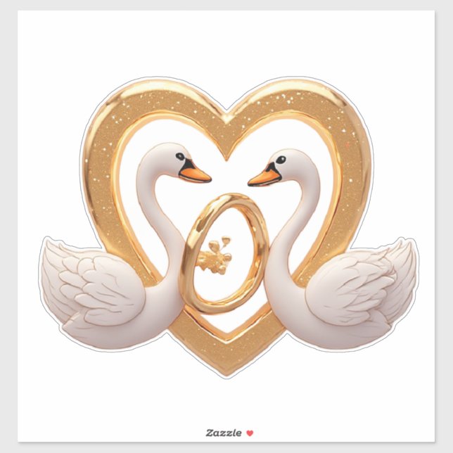 Romantic Wedding Swans With Gold Rings Sticker (Sheet)