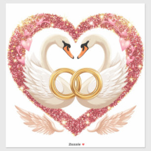 Romantic Wedding Swans With Gold Rings Sticker