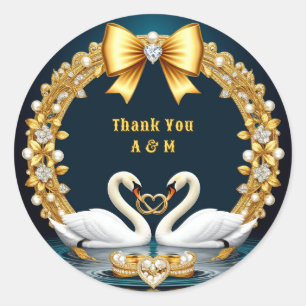 Romantic Wedding Swans With Rings Display Classic Round Sticker