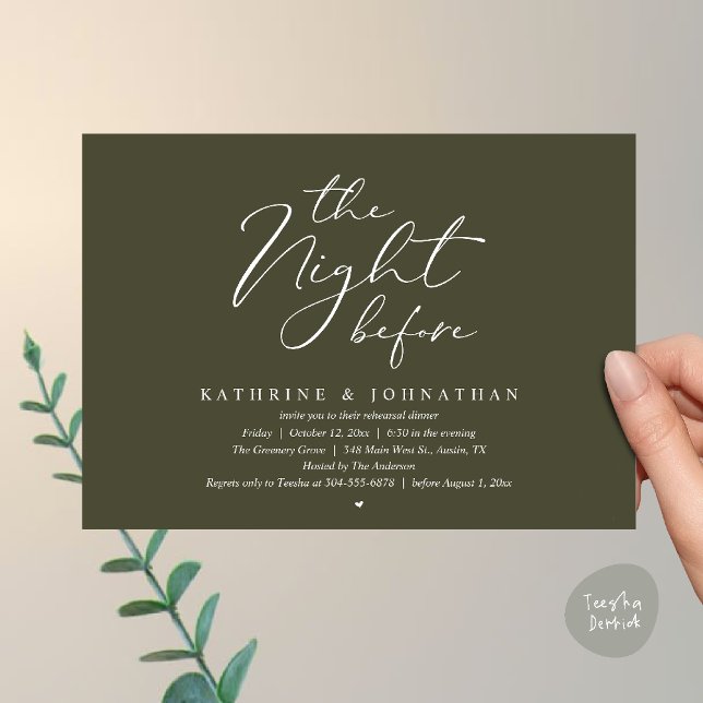 Romantic Wedding The Night Before Rehearsal Dinner Invitation (The Night Before Romantic Wedding Rehearsal Dinner Invitation Card in Olive Green)