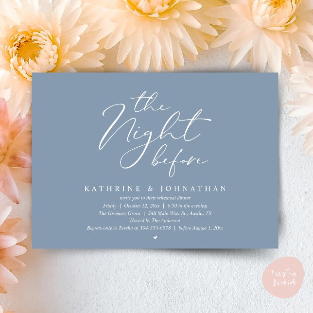 Romantic Wedding The Night Before Rehearsal Dinner Invitation (The Night Before Romantic Wedding Rehearsal Dinner Invitation Card in Dusty Blue)
