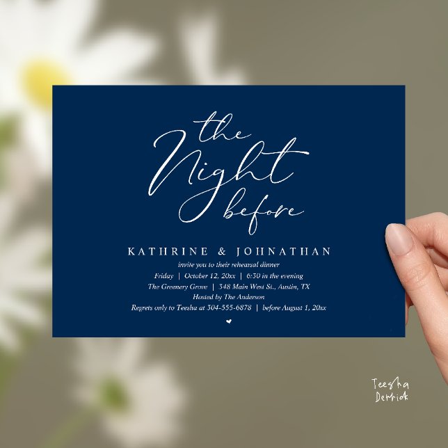 Romantic Wedding The Night Before Rehearsal Dinner Invitation (The Night Before Romantic Wedding Rehearsal Dinner Invitation Card in Navy Blue)