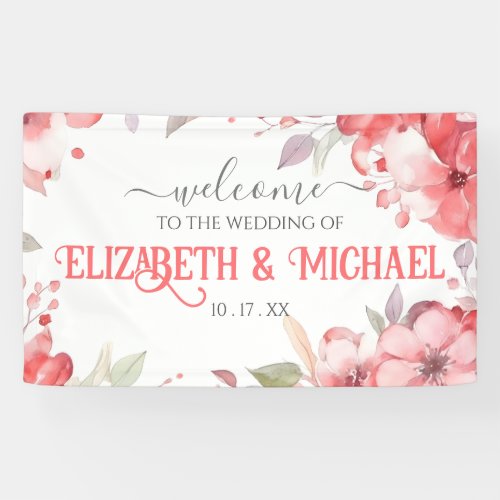 Romantic Wedding Watercolor Red Floral Customize  Banner