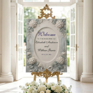 Romantic Welcome Wedding Sign White Hydrangea