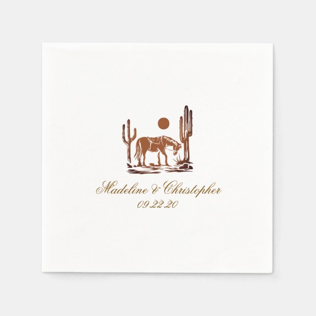 Romantic Western Dark Brown Wedding Napkins (Front)