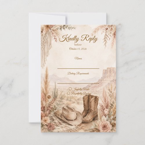 Romantic Western Desert Wedding RSVP Card