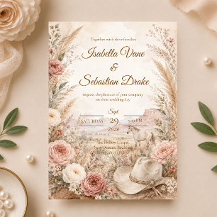 Romantic Western Floral Wedding Invitation
