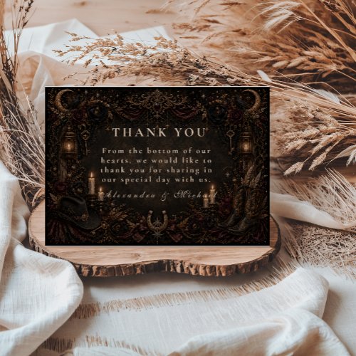 Romantic Western Goth Wedding Thank You Card